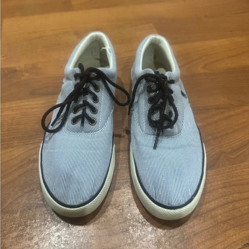 Polo by Ralph Lauren Men’s Light Blue Pinstripe Canvas Sneakers